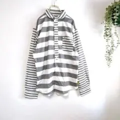 【az33】アーノルドパーマー シャツ 長袖 L グレーと白ボーダー　メンズ