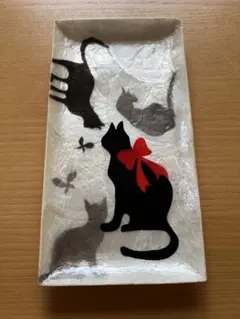 カピス貝　ペントレイ　黒猫　リボン