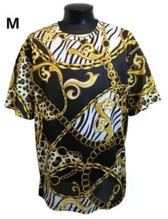 M チェーン柄 Tシャツ 半袖 黒 ゴールド ゼブラ 豹柄 エレガント バロック