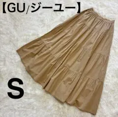【GU/ジーユー】ティアードロングスカート S ベージュ 裏地付きウエストゴム