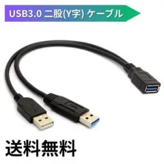 USB3.0 二股(Y字) 電源補助ケーブル データ転送+充電3.0A 30cm