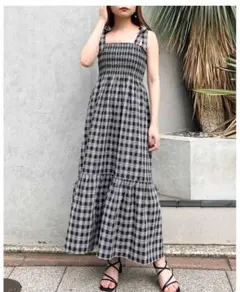 新品未使用タグ付　肩リボンシャーリングワンピース　M