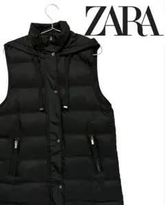 ZARA ザラ ダウン ベスト ブラック シンプル 人気 レディース M フード