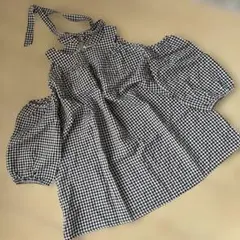 肩見せ　肩出し　オフショル　ブラウス　チェック　ブラックセクシー　リボン