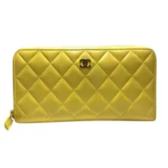 CHANEL シャネル 長財布 ラウンドファスナー イエロー ラムスキン