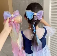 【新品】リボン ブルー系子供用 フォーマル 発表会　髪飾り　ヘアアクセ
