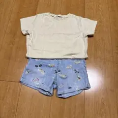 薄い黄色TシャツとH&M蝶柄ショートパンツセット