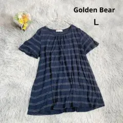 【ゴールデンベア】半袖カットソー チュニック Ｔシャツ (Ｌ) 紺 ボーダー
