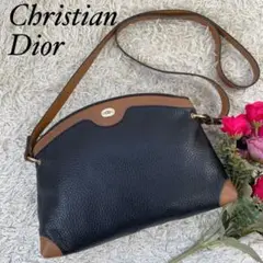 【極美品】クリスチャンディオール ショルダーバッグ ロゴ金具 レザー シボ革