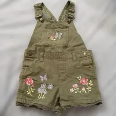 刺繍入りオーバーオール（オリーブグリーン）