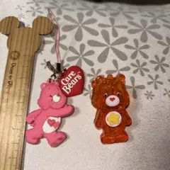 ケアベア ストラップ ピンク 約5cmとクリップの2個セット