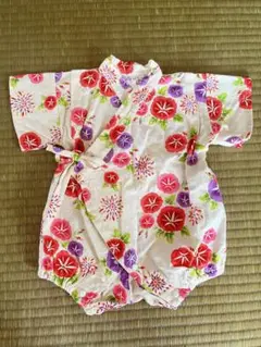 美品　水通しのみ　甚平 女の子 ロンパース 浴衣 総柄　70サイズ