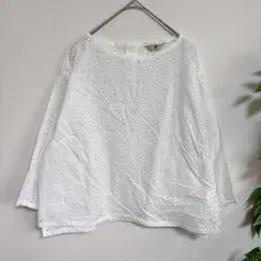 美品　レースカットソー　七分袖トップス　コットン100% 大人カジュアル　春夏