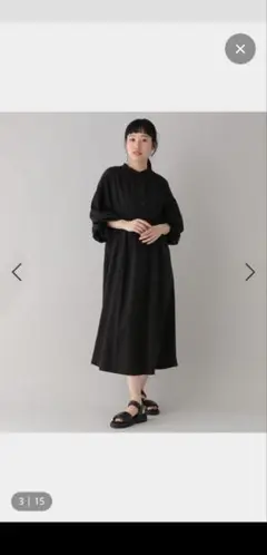 スタジオクリップのリヨセルリネンフレアワンピースブラック