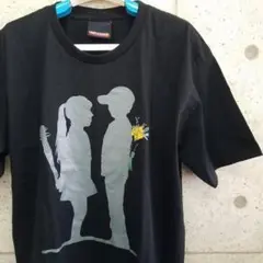 おもしろＴシャツ メンズ Lサイズ ブラック 黒 FAKE LOVE バンクシー