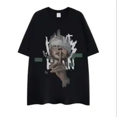 《新品未使用》ブラック人物プリント半袖Tシャツ