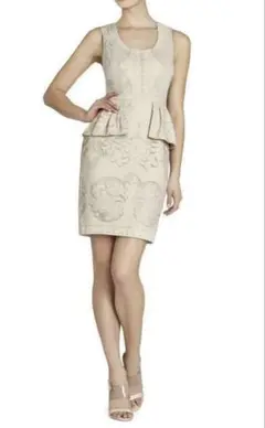【美品】BCBGMAXAZRIA ペプラムドレス 9号　結婚式　パーティードレス
