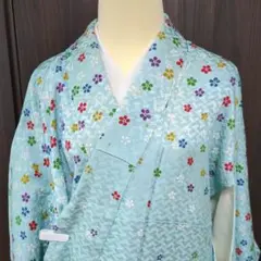 正絹　小紋　水色　花柄