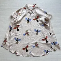 PS Paul Smith ポリバードプリント 袖フリルシャツ ブラウス