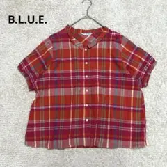 【B.L.U.E. 】ビーエルユーイー　チェックシャツ　ピンク・オレンジ系