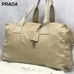 【極美品✨】 PRADA ボストンバッグ テスート 三角ロゴ ベージュ 鍵付