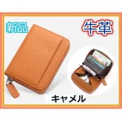 【キャメル】新品 大人気 金運 牛革 プレゼント お財布 カードケース 小銭入れ