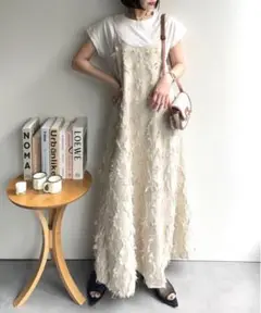 新品未使用　アプレトロ フリンジキャミロングワンピース　アイボリー