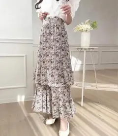 apresjour 花柄プリーツティアードスカート ピンク X-LARGE
