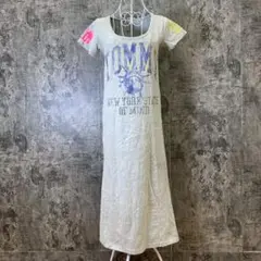 ✨TOMMY✨トミー♡マキシ丈ワンピース♡Tシャツワンピ♡ロゴ入り♡グレー(S)