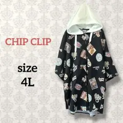 CHIP CLIP【4L】美品 フード付き半袖シャツ ゆるだぼ 大きいサイズ 黒