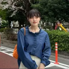nugu デニムフリル長袖シャツ