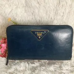 PRADA プラダ 長財布 三角プレート ブルー系 ジッピーウォレット