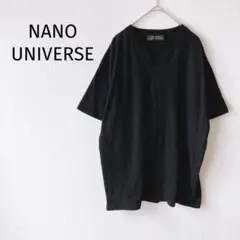 Z【ナノユニバース】半袖Tシャツ 黒 メンズL キーネック シンプル 綿100%