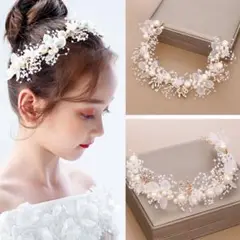 ❤️大人気❤️ヘッドドレス 美品 髪飾り 花冠 キッズ 花 発表会 パール ゴールド