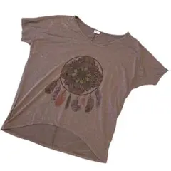 ドリームキャッチャー　ネイティブ　Tシャツ　半袖　ブラウン　トップス