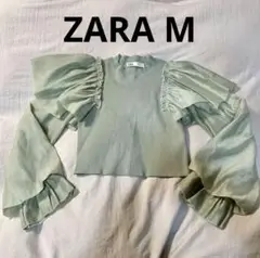 早い者勝ち！ZARA ザラ　フリル　グリーン　トップス　パフスリーブ
