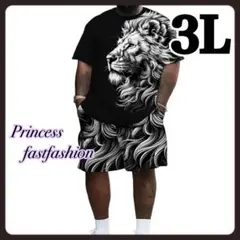 【3L】ワイルド ライオン柄 半袖Tシャツ＆ショートパンツ 上下セット