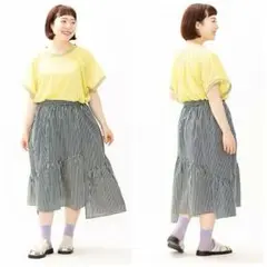 新品　大きいサイズ3 　olaca　ギャザー　ロングスカート　ストライプ