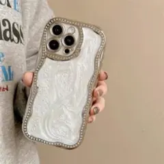 iPhone15ケース シルバー ストーン メッキ かわいい 高級感
