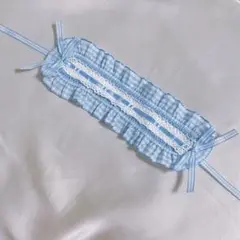 15cm ぬい用ヘッドドレス 水色 チェック柄