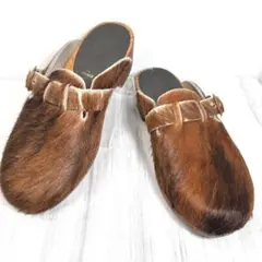 【希少】毛付きレザー × ウッドソール 個性派サボサンダル size6 フランス