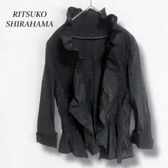 美品❤【リツコシラハマ】スタンドフリルカラーシャツジャケット 七分袖 タック S