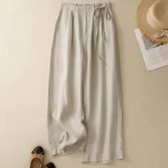 ハイウエスト カジュアル 無地＆シンプル 着痩せ ワイドパンツ 通勤