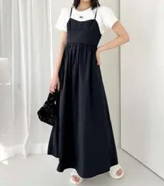 本日削除　Heather ヘザー　コルセットバックオープンキャミワンピース　黒