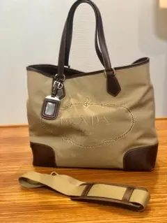 【Prada】プラダ ロゴ キャンパスショルダー2Wayバッグ 旅行も