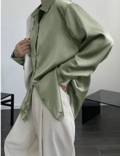 ZARA サテンシャツ 30サイズ ミントグリーン 長袖シャツ Lサイズ