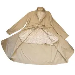 ★美品★45R ロングコート 花柄ライナー ベルト付き Aラインシルエット 茶系