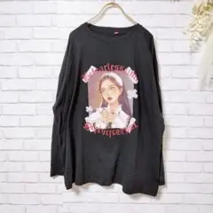 【美品】長袖カットソー フロントプリント Tシャツ メイドデザイン Lサイズ