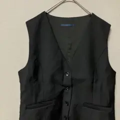 レディースベスト(XL)シンプルブラック無地 Ｖネック　仕事着