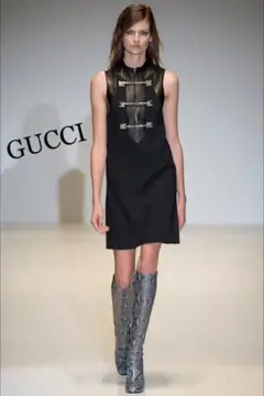 2014.AW.Col GUCCI/グッチ ワンピース シルク・レザー 美品